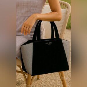 NWTs Jimmy Choo Tote Bag Black amp Silver Sparkle Glittery Colorblock Luxe Glam
